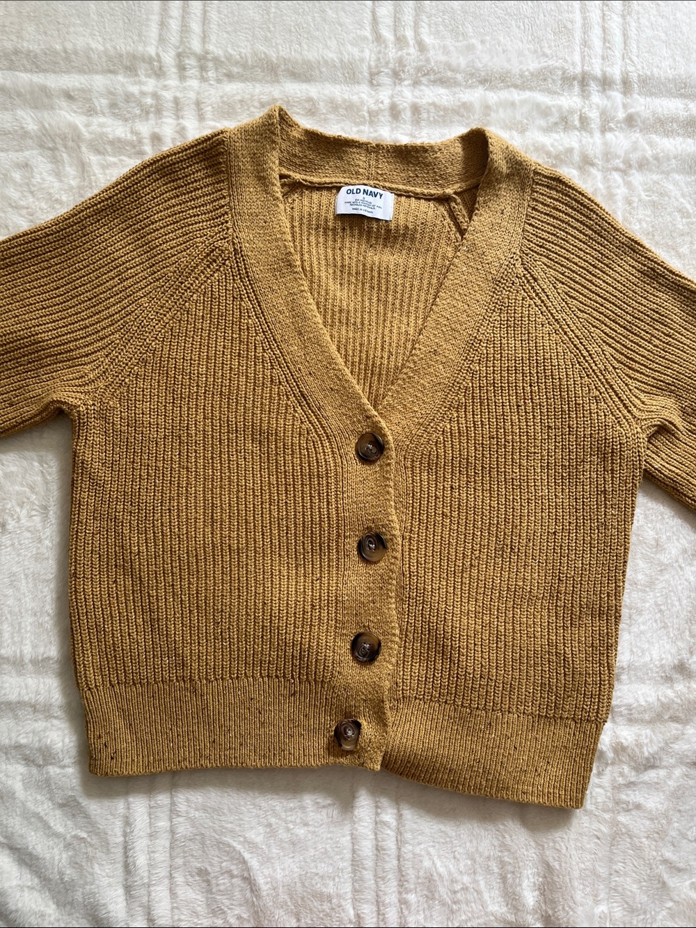 Women’s Old Navy Golden Mustard V-Neck Ribbed Button Cardigan